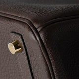 Hermes Handbag Brown Birkin 25 Ebène Veau Togo Leather Gold Plated Y Stamp - Redeluxe