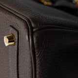 Hermes Handbag Brown Birkin 25 Ebène Veau Togo Leather Gold Plated Y Stamp - Redeluxe