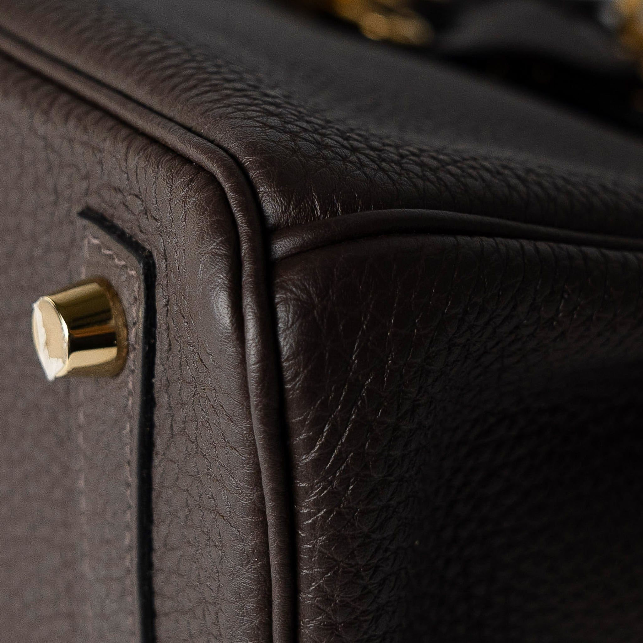 Hermes Handbag Brown Birkin 25 Ebène Veau Togo Leather Gold Plated Y Stamp - Redeluxe