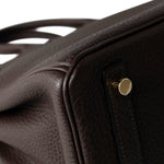 Hermes Handbag Brown Birkin 25 Ebène Veau Togo Leather Gold Plated Y Stamp - Redeluxe
