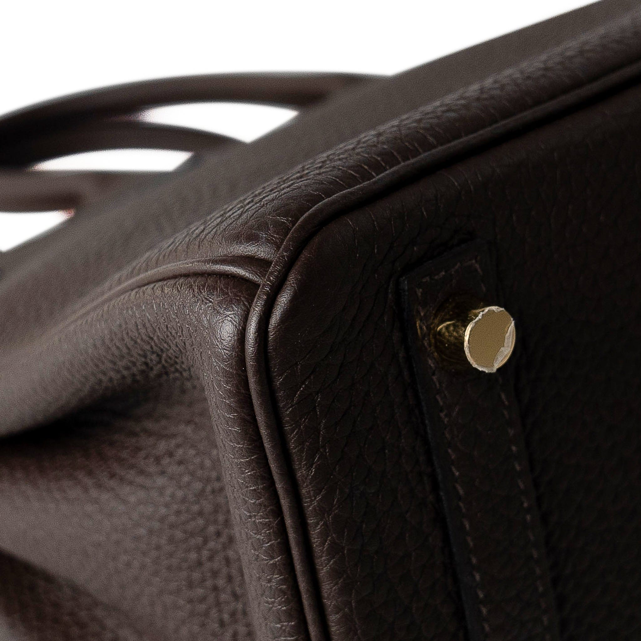 Hermes Handbag Brown Birkin 25 Ebène Veau Togo Leather Gold Plated Y Stamp - Redeluxe