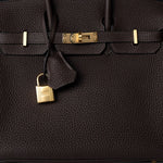 Hermes Handbag Brown Birkin 25 Ebène Veau Togo Leather Gold Plated Y Stamp - Redeluxe