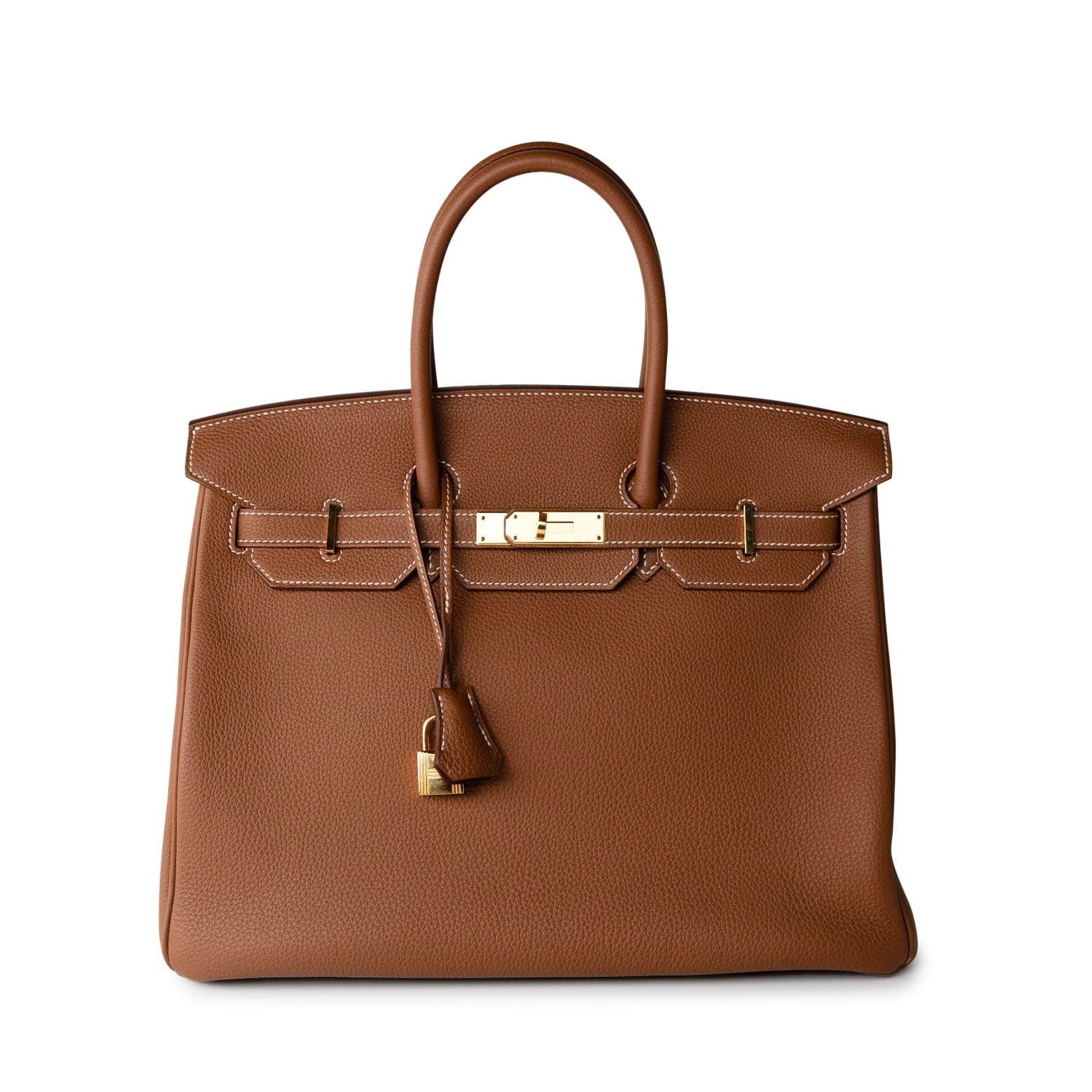 Hermes Handbag Brown Birkin 35 Gold Veau Togo Leather Gold Plated X Stamp - Redeluxe