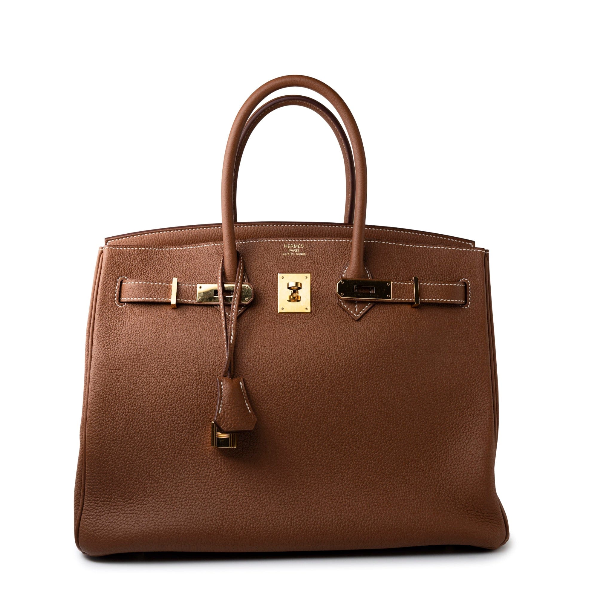 Hermes Handbag Brown Birkin 35 Gold Veau Togo Leather Gold Plated X Stamp - Redeluxe
