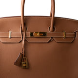 Hermes Handbag Brown Birkin 35 Gold Veau Togo Leather Gold Plated X Stamp - Redeluxe
