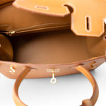 Hermes Handbag Brown Birkin Sellier 30 Natural Sable Vache Naturelle Grainée Gold Plated D Stamp - Redeluxe
