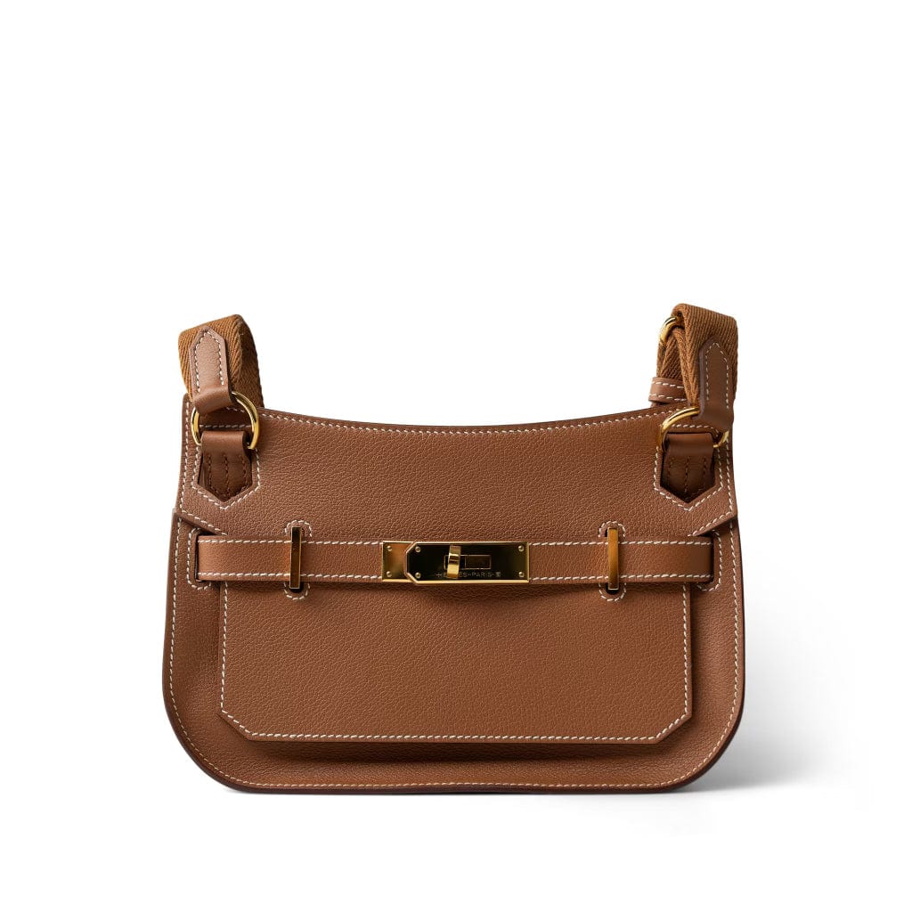 Hermes Handbag Brown Hermes Jypsiere Mini Gold Evercolor / Wooly Strap Gold Plated B Stamp - Redeluxe