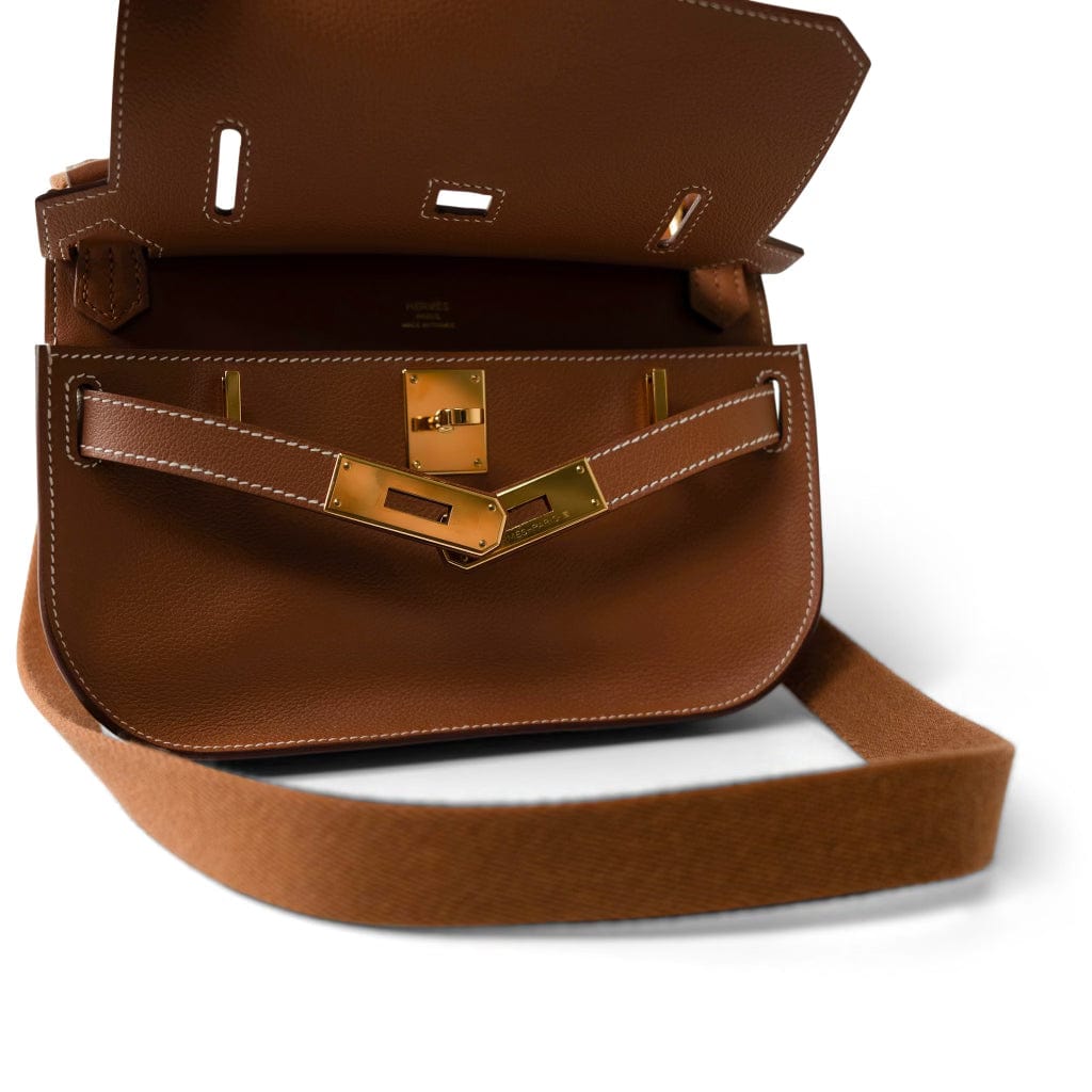 Hermes Handbag Brown Hermes Jypsiere Mini Gold Evercolor / Wooly Strap Gold Plated B Stamp - Redeluxe