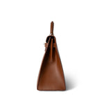 Hermes Handbag Brown Kelly Sellier 32 Noisette Box Calfskin Palladium Plated ￼[E] Stamp - Redeluxe