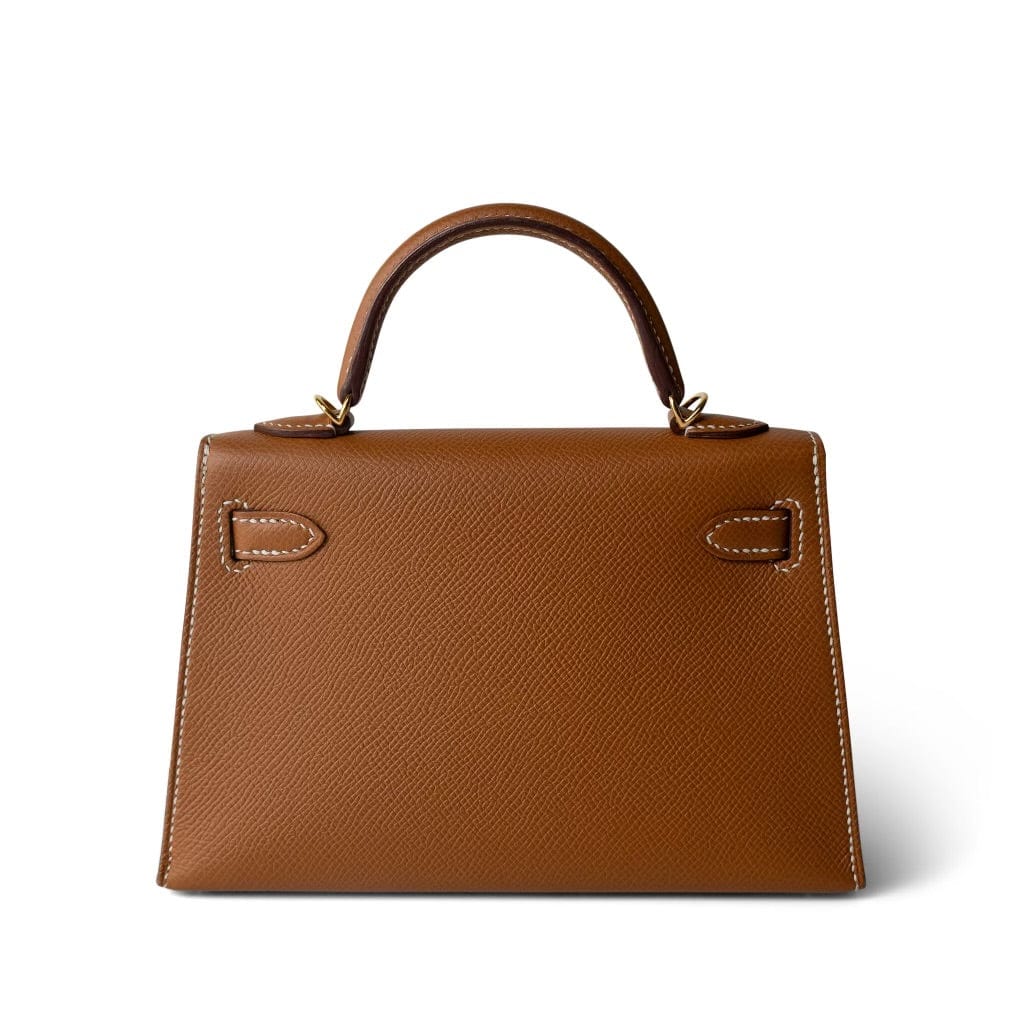 Hermes Handbag Brown Mini Kelly Sellier Gold Veau Epsom Gold Plated Z Stamp - Redeluxe