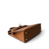 Hermes Handbag Brown Mini Kelly Sellier Gold Veau Epsom Gold Plated Z Stamp - Redeluxe