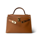 Hermes Handbag Brown Mini Kelly Sellier Gold Veau Epsom Gold Plated Z Stamp - Redeluxe