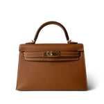 Hermes Handbag Brown Mini Kelly Sellier Gold Veau Epsom Gold Plated Z Stamp - Redeluxe