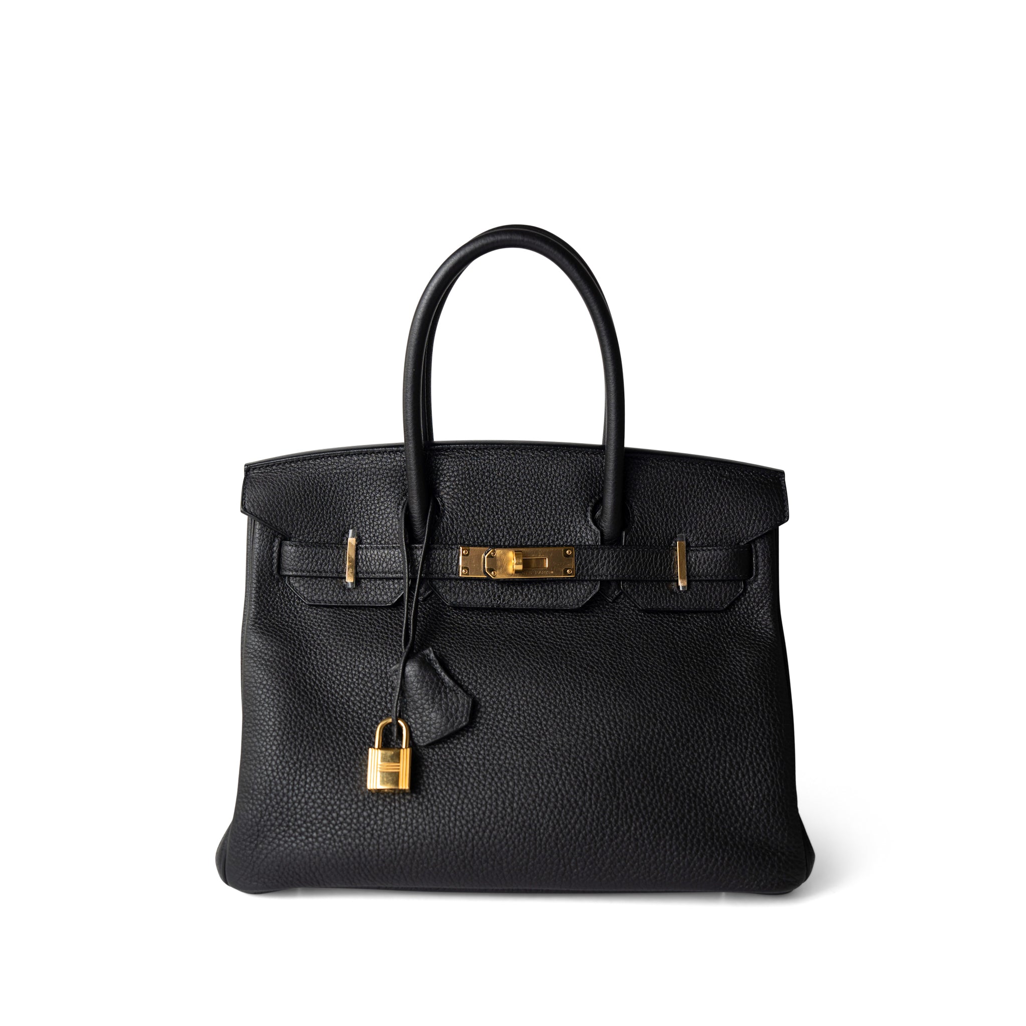 Hermes Handbag Color Birkin 30 Black Veau Togo Gold Plated T Stamp - Redeluxe