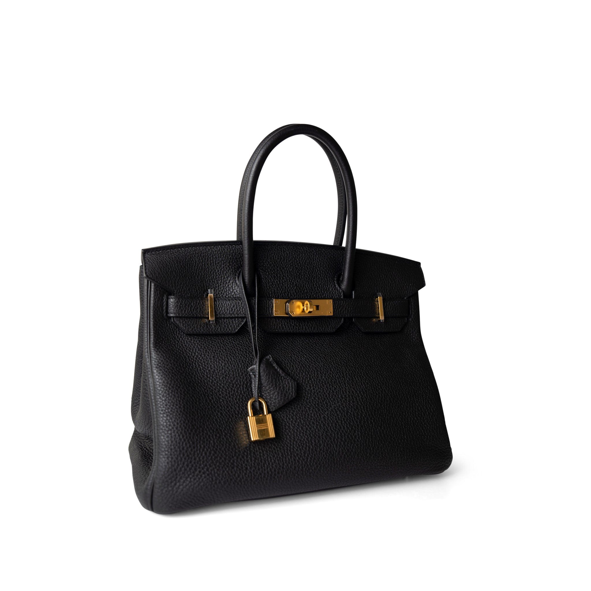 Hermes Handbag Color Birkin 30 Black Veau Togo Gold Plated T Stamp - Redeluxe