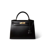 Hermes Handbag Color Kelly 28 Sellier Brown Box Calfskin Gold Plated T Circle Stamp - Redeluxe
