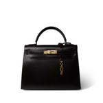 Hermes Handbag Color Kelly 28 Sellier Brown Box Calfskin Gold Plated T Circle Stamp - Redeluxe