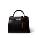 Hermes Handbag Color Kelly 28 Sellier Brown Box Calfskin Gold Plated T Circle Stamp - Redeluxe