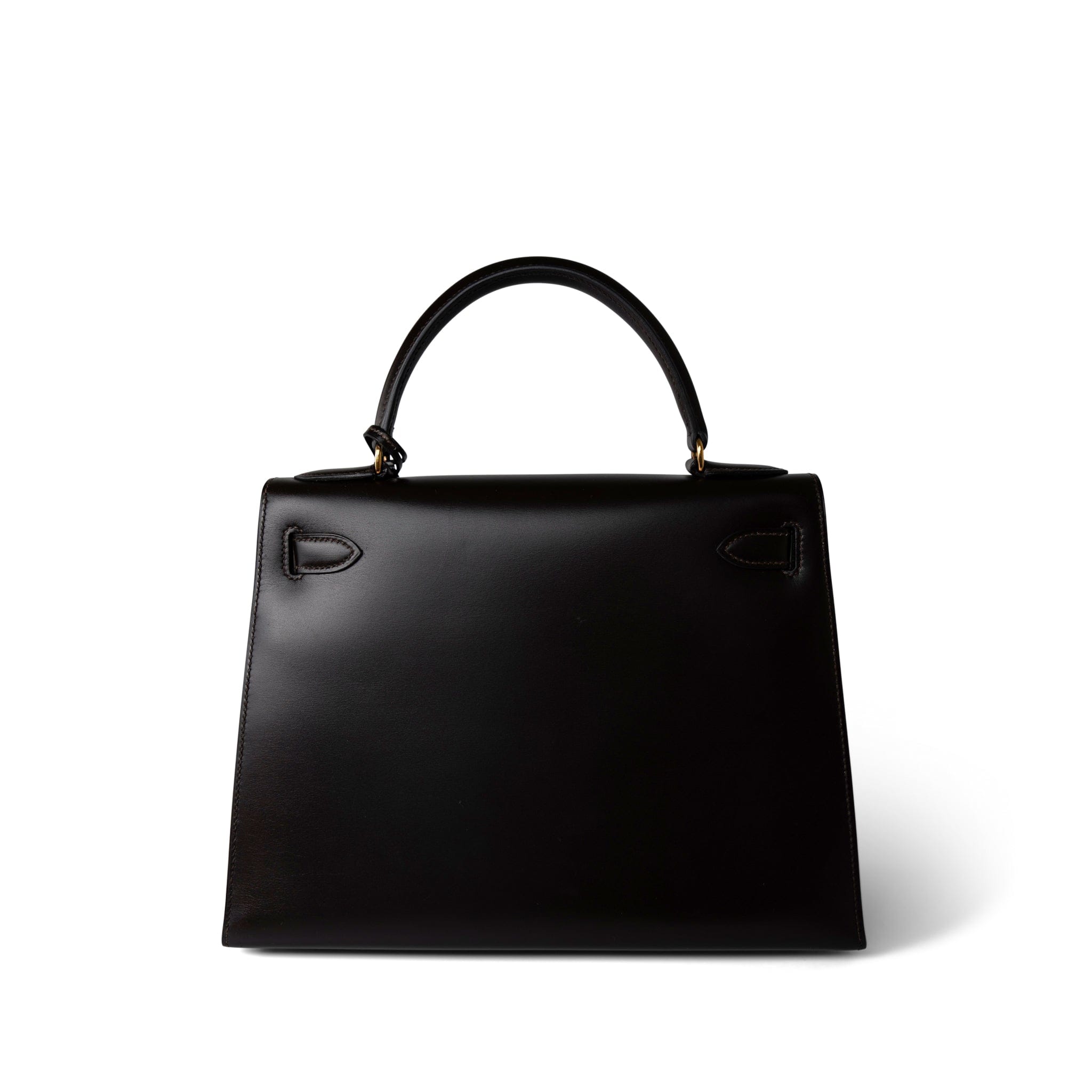 Hermes Handbag Color Kelly 28 Sellier Brown Box Calfskin Gold Plated T Circle Stamp - Redeluxe