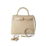 Hermes Handbag Cream Vintage Kelly 25 Sellier Parchemin / Light Beige Box Calfksin E Square Stamp - Redeluxe