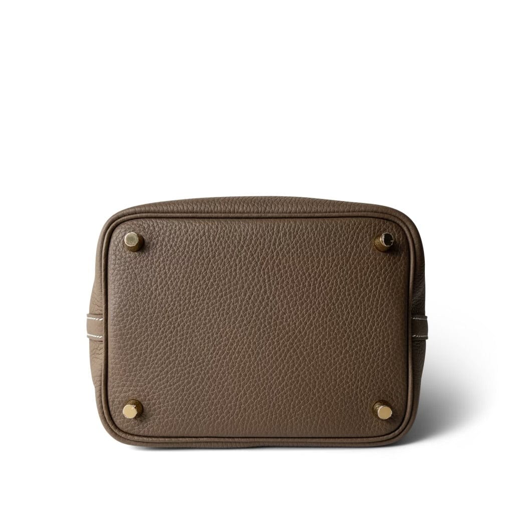 Hermes Handbag Etoupe Picotin Lock 18 Etoupe Taurillon Clemence Gold Plated U Stamp - Redeluxe