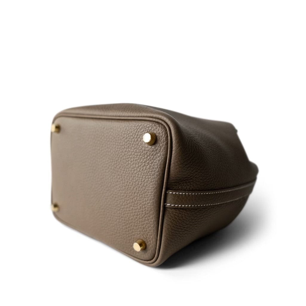 Hermes Handbag Etoupe Picotin Lock 18 Etoupe Taurillon Clemence Gold Plated U Stamp - Redeluxe