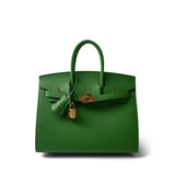 Hermes Handbag Green Birkin 25 Sellier Vert Yucca Epsom Gold Plated B Stamp - Redeluxe