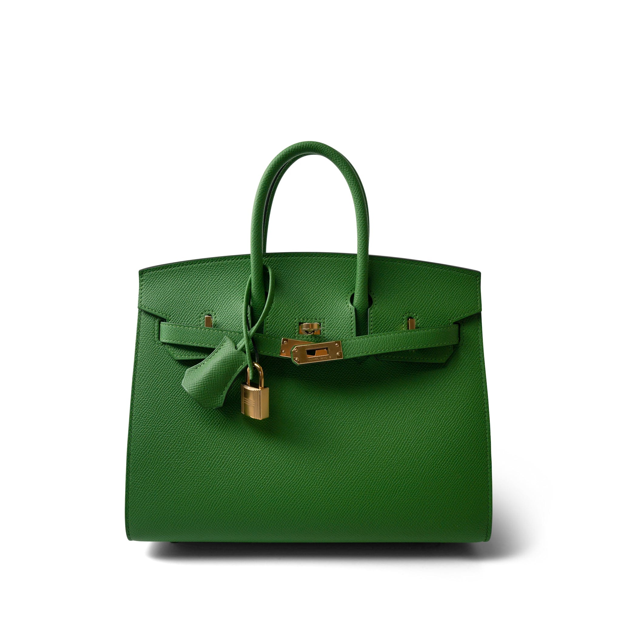 Hermes Handbag Green Birkin 25 Sellier Vert Yucca Epsom Gold Plated B Stamp - Redeluxe