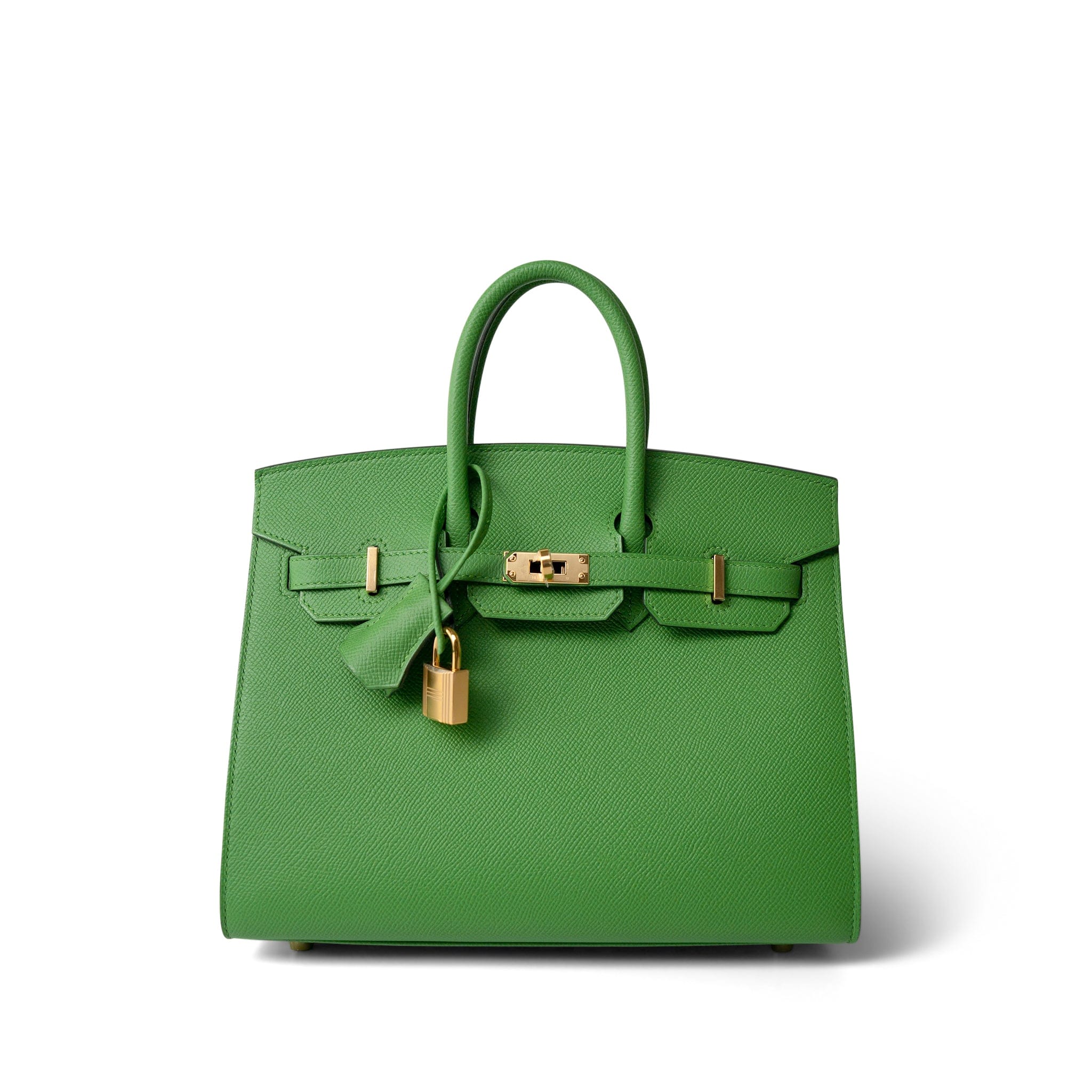 Hermes Handbag Green Birkin 25 Sellier Vert Yucca Epsom Gold Plated B Stamp - Redeluxe