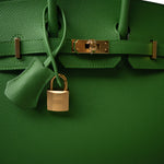 Hermes Handbag Green Birkin 25 Sellier Vert Yucca Epsom Gold Plated B Stamp - Redeluxe