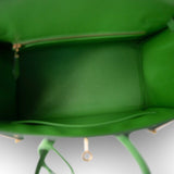 Hermes Handbag Green Birkin 25 Sellier Vert Yucca Epsom Gold Plated B Stamp - Redeluxe