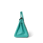 Hermes Handbag Green Birkin 25 Vert Verone / Rose Lipstick Taurillon Novillo Palladium Plated Y Stamp - Redeluxe