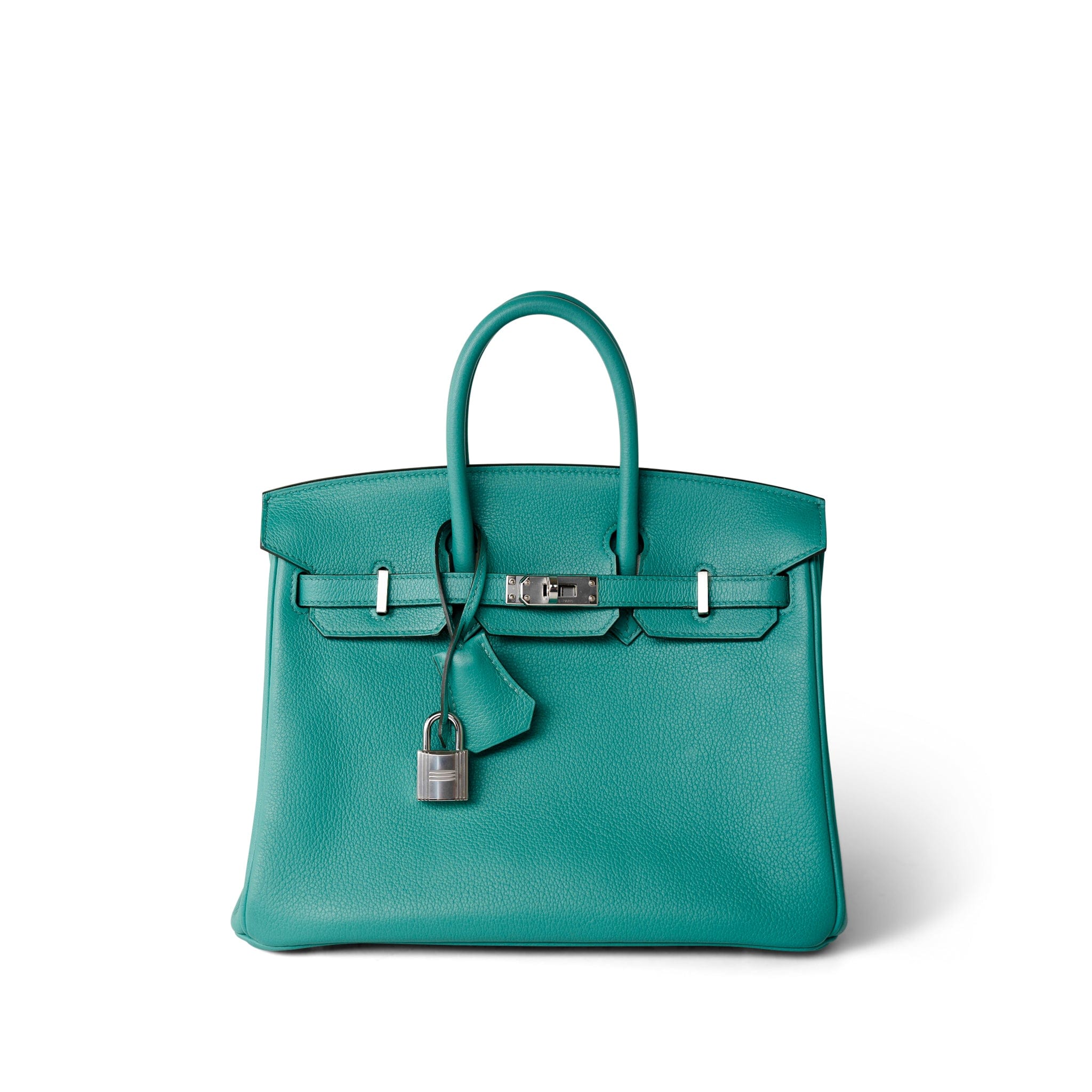 Hermes Handbag Green Birkin 25 Vert Verone / Rose Lipstick Taurillon Novillo Palladium Plated Y Stamp - Redeluxe