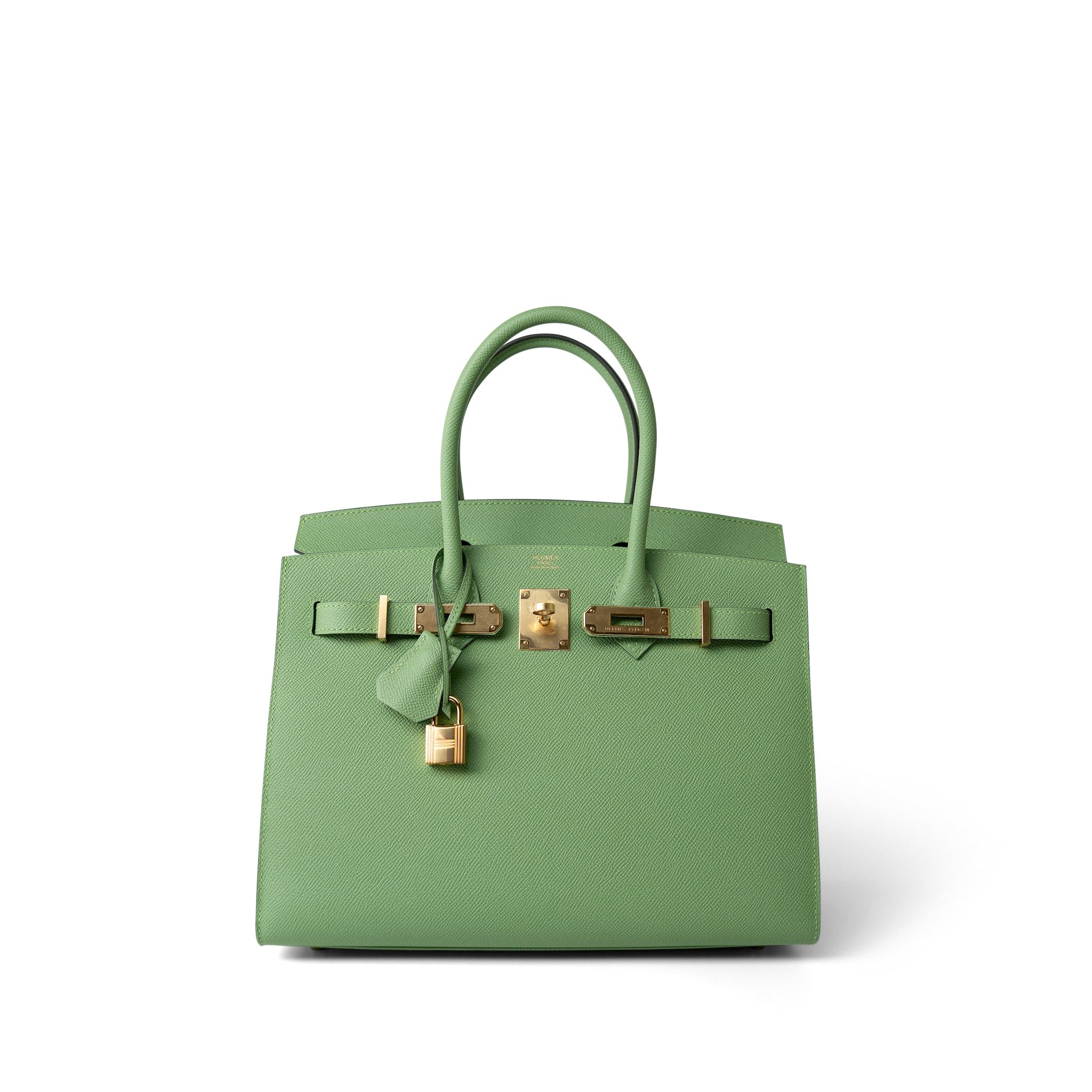 Hermes Handbag Green Birkin Sellier 30 Vert Criquet Epsom Gold Plated Y Stamp - Redeluxe