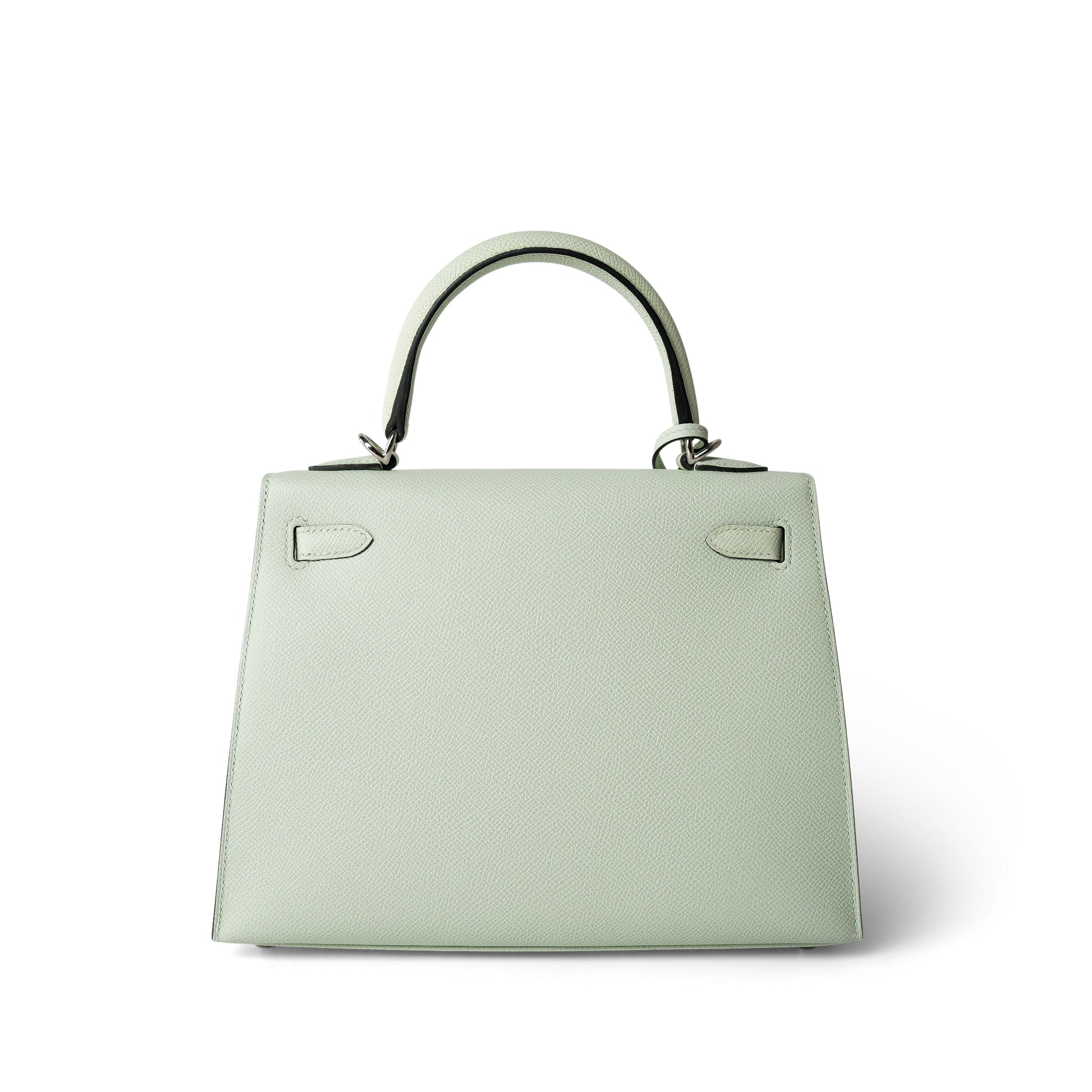 Hermes Handbag Green Kelly 25 Sellier Vert Fizz Epsom Palladium Plated U Stamp - Redeluxe