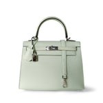Hermes Handbag Green Kelly 25 Sellier Vert Fizz Epsom Palladium Plated U Stamp - Redeluxe