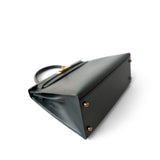 Hermes Handbag Green Kelly 28 Sellier Vert Fonce Box Calfskin Gold Plated (U) Stamp - Redeluxe