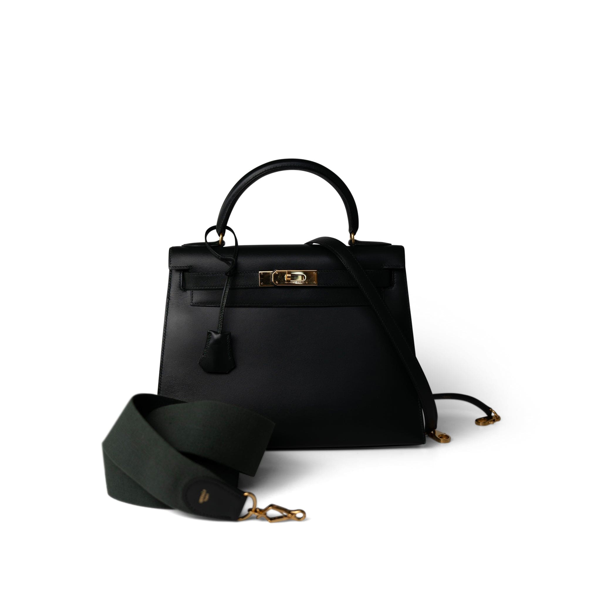 Hermes Handbag Green Kelly 28 Sellier Vert Fonce Box Calfskin Gold Plated (U) Stamp - Redeluxe