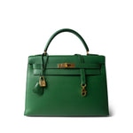 Hermes Handbag Green Kelly Sellier 32 Green Courchevel Gold Plated (U) Stamp - Redeluxe