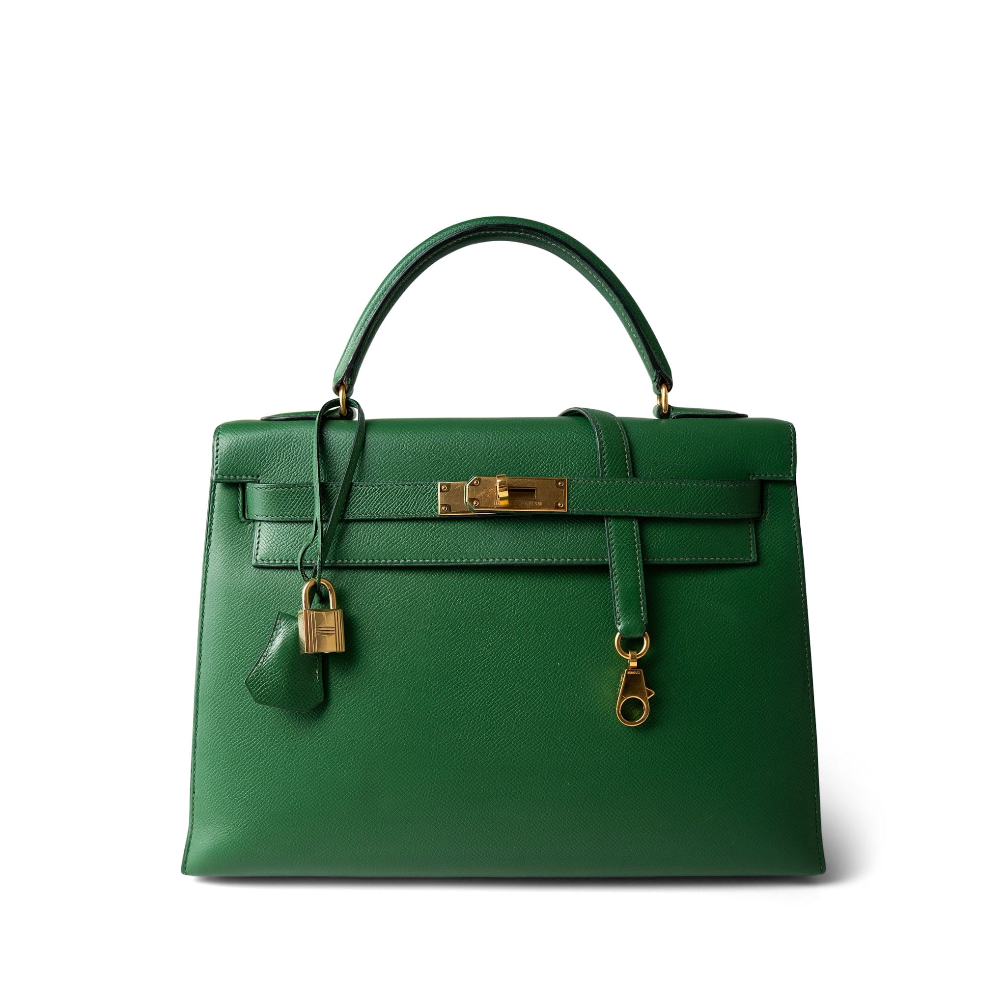 Hermes Handbag Green Kelly Sellier 32 Green Courchevel Gold Plated (U) Stamp - Redeluxe