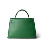 Hermes Handbag Green Kelly Sellier 32 Green Courchevel Gold Plated (U) Stamp - Redeluxe