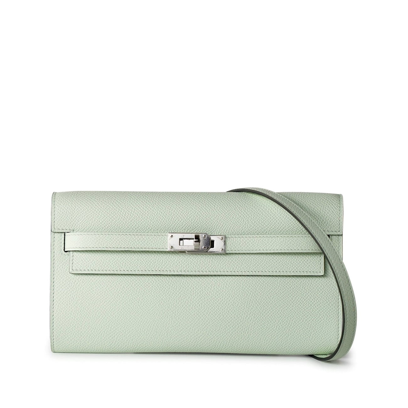 Hermes Handbag Green Kelly Wallet To Go Vert Fizz Epsom Palladium Plated B Stamp - Redeluxe