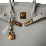 Hermes Handbag Grey Birkin 30 Gris Perle Togo Gold Plated U Stamp - Redeluxe
