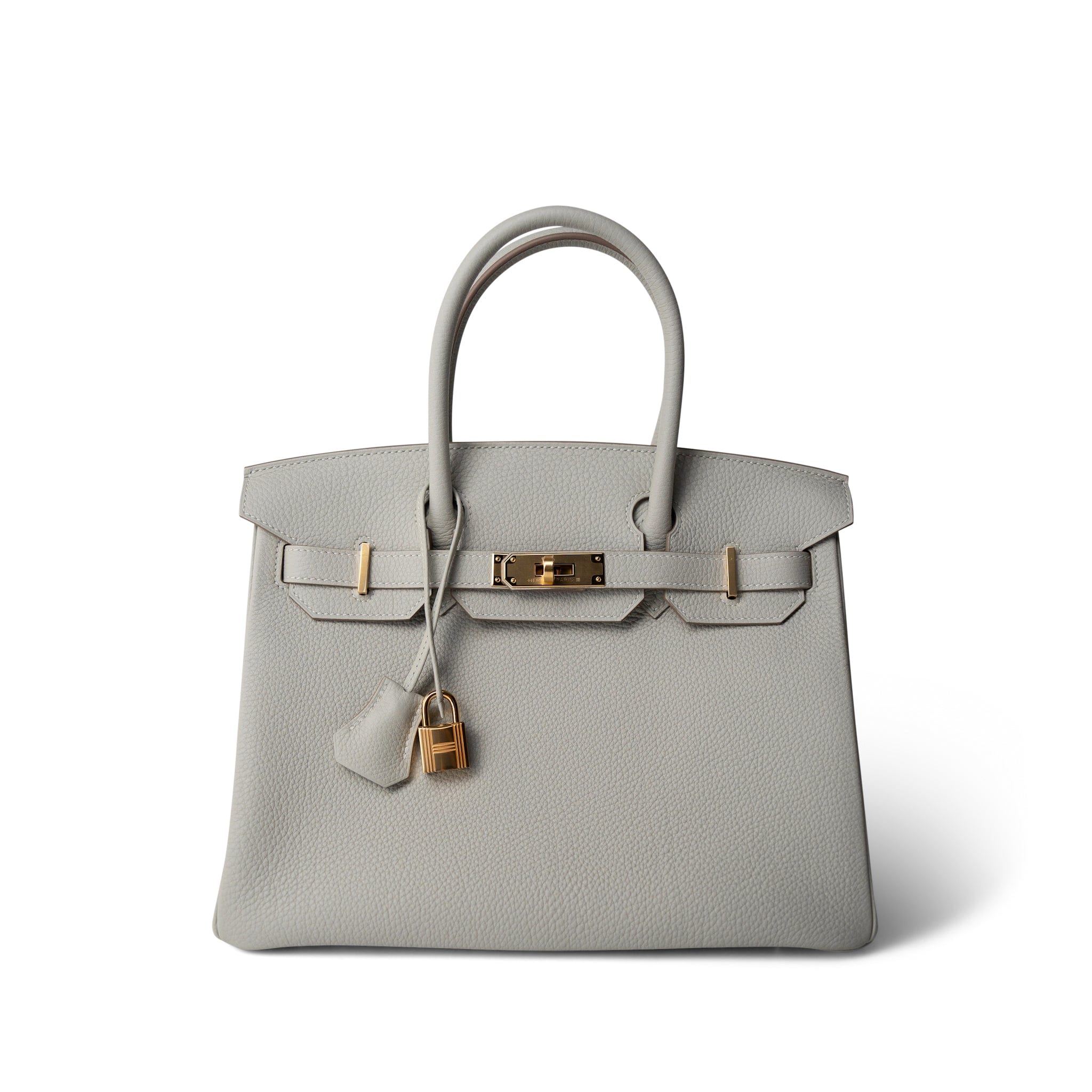 Hermes Handbag Grey Birkin 30 Gris Perle Togo Gold Plated U Stamp - Redeluxe