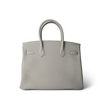 Hermes Handbag Grey Birkin 30 Gris Perle Togo Gold Plated U Stamp - Redeluxe