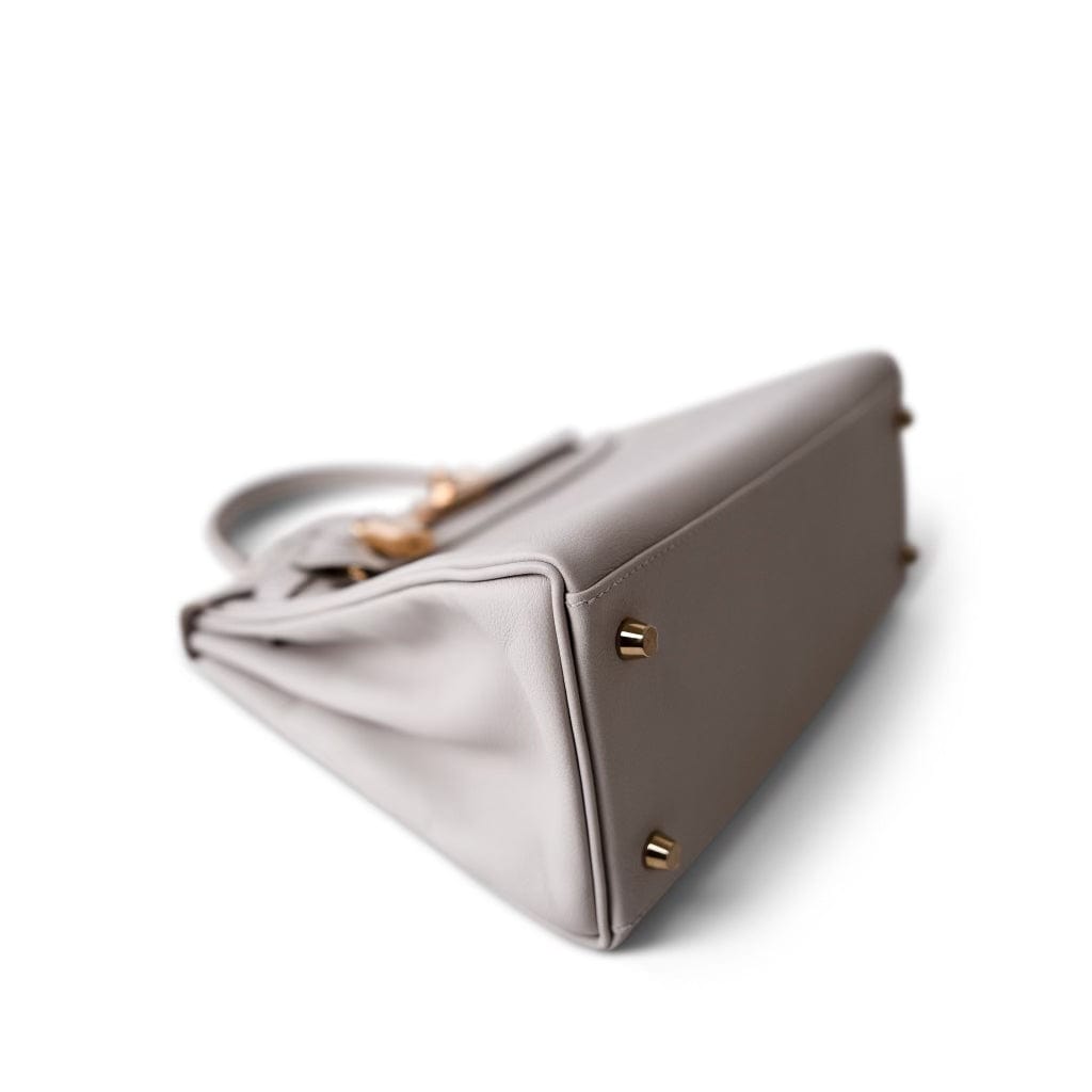 Hermes Handbag Grey Kelly 28 Gris Perle Veau Evercolor Gold Plated D Stamp - Redeluxe