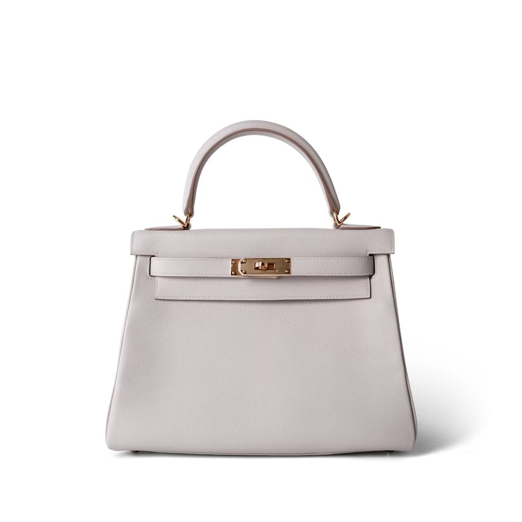 Hermes Handbag Grey Kelly 28 Gris Perle Veau Evercolor Gold Plated D Stamp - Redeluxe