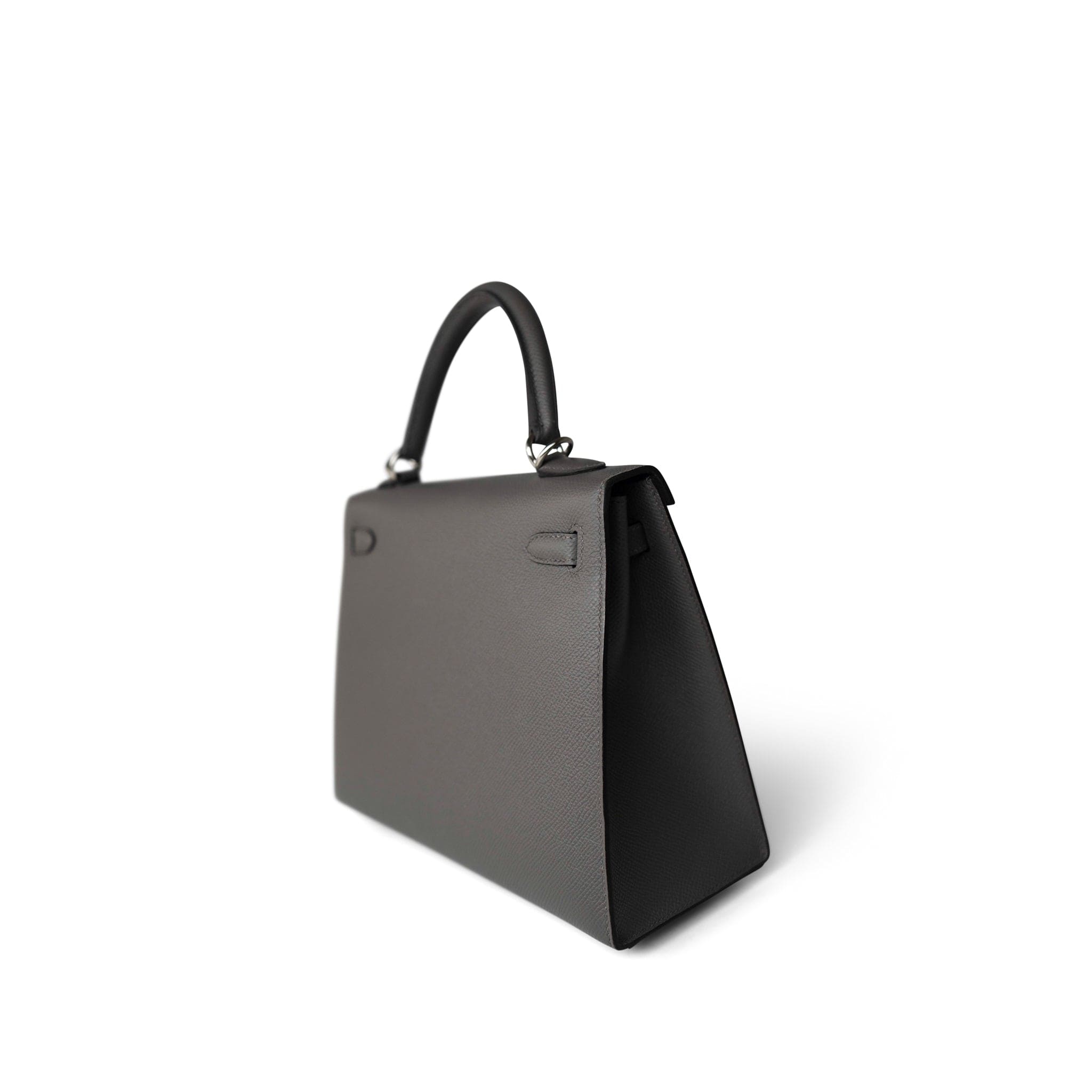 Hermes Handbag Grey Kelly Sellier 25 Gris Meyer Epsom Palladium Plated U Stamp - Redeluxe