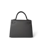 Hermes Handbag Grey Kelly Sellier 25 Gris Meyer Epsom Palladium Plated U Stamp - Redeluxe