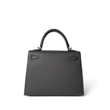 Hermes Handbag Grey Kelly Sellier 25 Gris Meyer Epsom Palladium Plated U Stamp - Redeluxe